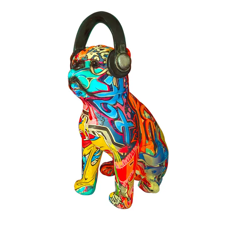 Yaratıcı Bulldog hayvan köpek reçine el sanatları Dazzle renkli grafiti kişilik moda ev oturma odası süsler süsler