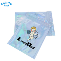 Vente en gros d'usine mini pochette holographique en plastique pochette d'emballage de bijoux pochette transparente refermable pour cils