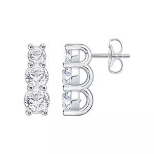 Fine 925 Silver Gold Plated Round Cut Vvs1 D Color Gra Moissanite Jewelry 14k Gold Filled Three <b>Stones</b> Stud Earring Findings - Product Image 2
