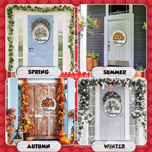 Letrero Circular de Madera para Puerta, Paquete de Varias Piezas, Decoración para el Hogar, Letrero Colgante Otoñal de Halloween - Product Image 1