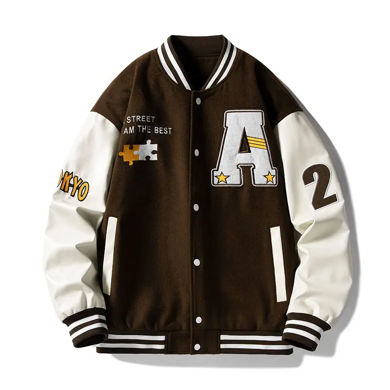 Venta al por mayor de ropa de calle personalizada chaqueta universitaria para hombre y mujer chaqueta bomber de béisbol Letterman para hombre