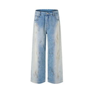 2025 printemps automne hiver rétro sale taché éclaboussé <span class=keywords><strong>d</strong></span>'<span class=keywords><strong>encre</strong></span> à la mode personnalisé jeunesse à la mode ample polyvalent bleu ciel <span class=keywords><strong>jean</strong></span> - Product Image 1