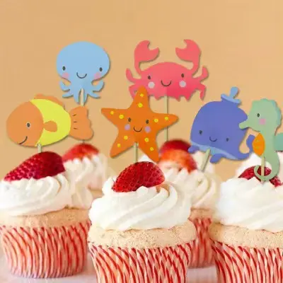 DIY Cake Plugin Cartoon Happy Birthday Cake Decoration Insert Blue Ocean 24 Cake Decoration Supplies