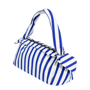 Sac à main Boston rayé bleu et blanc pour femme, avec poignée supérieure et fermeture éclair, sac décontracté pour tous les jours - Product Image 1