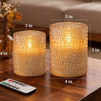 Bougie LED sans flamme rechargeable par USB, verre à motif gaufré, télécommande IR, fonction minuterie, flamme ambrée, décoration de festival
