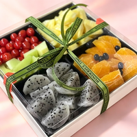 Boîte à fruits carrée transparente jetable à quatre compartiments avec couvercle, en matériaux recyclés, pour fruits coupés, collations et cadeaux
