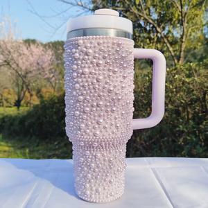 For <strong>Stanley</strong> Modern Style 40oz <strong>Handle</strong> Cup 304 Stainless Steel Insulated Beer <strong>Mug</strong> <strong>with</strong> Diamond-Studded Straw for Car Use - Product Image 3