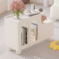 Table d'appoint d'angle élégante et contemporaine en bois ivoire avec roulettes, tiroir dissimulé, durable, pour salon, mobilier de maison, chambre à coucher