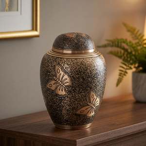 Urne funéraire et monument en laiton motif papillon, écologique et personnalisable pour adultes - Artisanat indien - Product Image 3