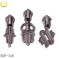 Curseur de fermeture à glissière avec logo argenté antique personnalisé accessoire de vêtement en alliage de zinc étiquettes à tirette en métal pour sacs d'affaires