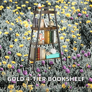 Étagère de rangement robuste à 4 niveaux en métal doré, grande capacité, design industriel, bibliothèque haute pour salon, cuisine, armoire - Product Image 3