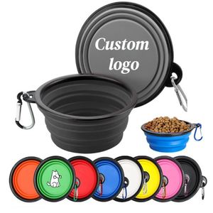 Custom logo <b>Black</b> <b>Frame</b> Foldable with Carabiner Silicone Dog Basin Portable cat Slow Food Bowl for Outdoor Walking Pets Supplies - Product Image 1