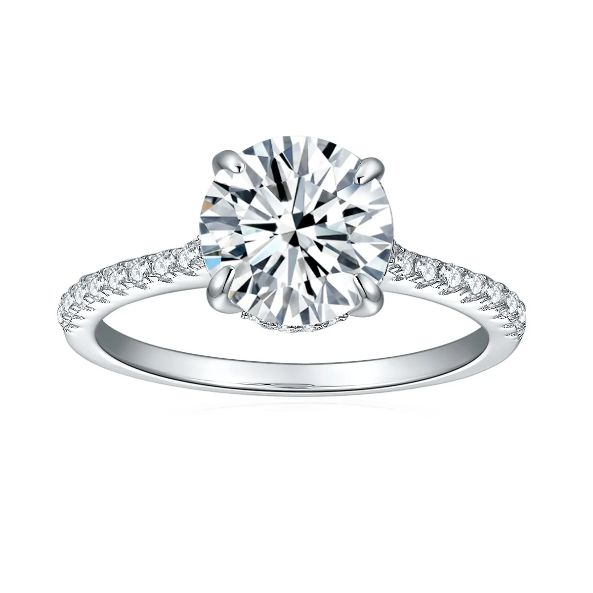טבעת נישואין 1.5CT עגולה מבריקה לבן טהור יהלום מויסניט 925 כסף בציפוי זהב טבעת מויסניט מותאמת אישית