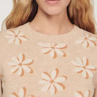 Automne hiver élégant motif marguerite col rond manches longues femmes pull décontracté pull personnalisé conçu tricots avant