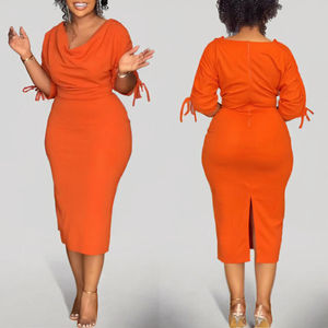 Solide elegante Damen Kleid Langarm Bodycon Swing Collar Rüschen Party <span class=keywords><strong>Prom</strong></span> Casual Streetwear Sommer Plus Size Anti-Static ODM - Product Image 3