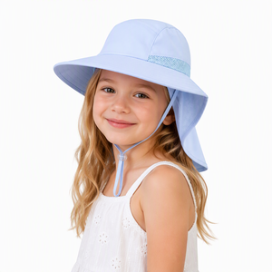 Polyester Kids Sun Hat Wide Brim with Mesh Neck Flap and Crown Vent Band for Boys Girls Summer Beach - Product Image 5