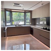 Meuble de cuisine en placage de qualité supérieure, acier inoxydable, élégant, imperméable, ignifuge, durable pour appartement spacieux