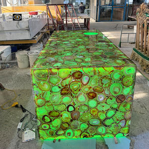 Dalle de comptoir en <span class=keywords><strong>agate</strong></span> verte rétroéclairée personnalisée, pierre lumineuse pour îlot de cuisine, dessus de table, panneau mural - Product Image 1