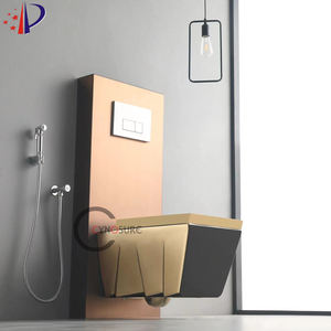 WC mural suspendu gris, simple, plaqué or, avec bon système de chasse d'eau - Product Image 3