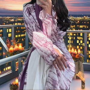 Vestidos Abaya Casuales de Poliéster con Mangas Anchas para Mujeres de Oriente Medio, Elegantes con Estampado Tie-Dye - Product Image 2