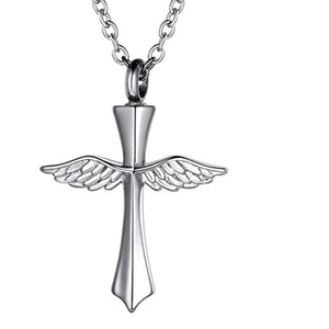 <span class=keywords><strong>Angel</strong></span> wings Kalung guci peringatan kenang-kenangan kalung liontin kremasi salib keberuntungan besi tahan karat wadah liontin perhiasan - Product Image 1