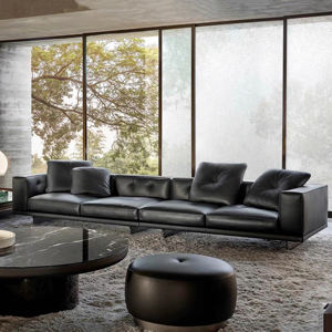 Ensemble de canapés italiens <span class=keywords><strong>Dilan</strong></span> Top-Grain en cuir véritable minimaliste en cuir noir pour le salon de forme irrégulière - Product Image 3
