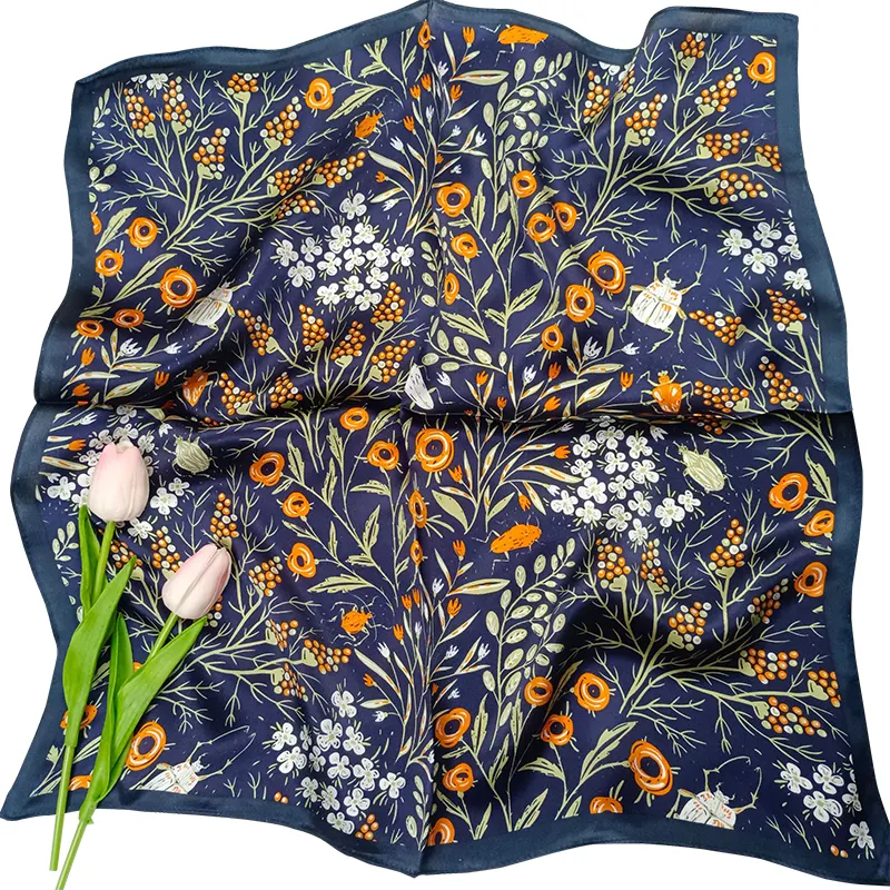 Mulberry Low Moq Silk Scarf Top grade Real custom designer girls printing square scarves stylish Woman