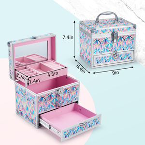 Portable Jewelry Box Lockable <b>Makeup</b> Storage <b>Case</b> with Mirror Bottom Drawer Aluminum Cosmetic Organizer Box - Product Image 5