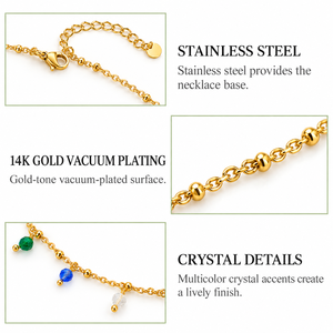 Collier en Y doré en acier inoxydable plaqué or 14 carats avec pendentif en cristal multicolore, chaîne de 40+5 cm - Product Image 4