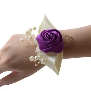 Rosa mano banda novias dama de honor decoración flores Mujer baile accesorios flor artificial boda muñequera - Product Image 3