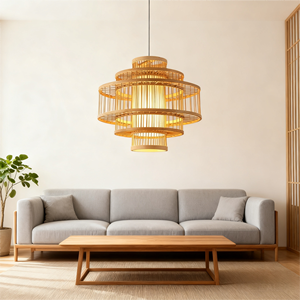 Lampada a ciondolo a gabbia lampadario di bambù luce pendente antico fatto a mano di bambù soggiorno <span class=keywords><strong>in</strong></span> <span class=keywords><strong>legno</strong></span> contemporaneo naturale per il ristorante - Product Image 3