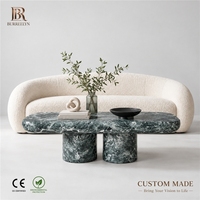 Table basse rectangulaire double en marbre vert naturel, style minimaliste de luxe, taille personnalisée, table de salon polie pour villa, hôtel