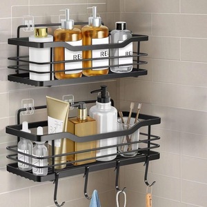 Étagère de rangement pour salle de bain Junda en acier carbone, fixation adhésive sans clou pour articles de toilette - Product Image 1