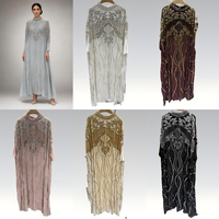 Robe longue musulmane élégante et modeste, caftan de luxe brodé et perlé, avec manches cape dorées en forme de goutte d'eau, pour le Moyen-Orient, vente en gros, Aïd