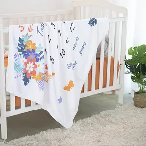 婴儿每月里程碑毯子男孩或女孩月毯子带框架增长图表毯子中性1-12个月里程碑