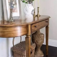 Console d'entrée vintage en bois massif français, table de hall semi-circulaire de style médiéval, table décorative ultra-étroite de style américain