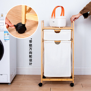 Carrito de almacenamiento de bambú de 3 niveles estilo nórdico con ruedas para organizar ropa y artículos de tocador en el dormitorio y el baño - Product Image 3