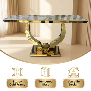 Tavolo da Pranzo Rettangolare in Pietra Sinterizzata Stile Nordico, Struttura Dorata Moderna ed Elegante, Arredamento Ecologico per Appartamenti <span class=keywords><strong>e</strong></span> Hotel - Product Image 2
