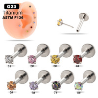 YW G23 titane punaise Piercing bijoux ASTM F136 titane avec une seule lèvre Zircon Labret goujon Cartilage boucle d'oreille 16G