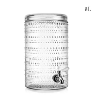 Distributeur de boissons en verre à pois de 8 L avec robinet et couvercle, grand distributeur de jus et de boissons à motif Hobnail pour hôtels, buffets et traiteurs