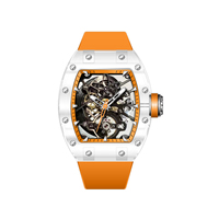 Montre mécanique de luxe pour homme avec cristaux K9, étanche 3 ATM, boîtier tonneau, bracelet en caoutchouc, analogique