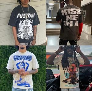 300Gsm Streetwear Dtg Print Bulk Vintage Gráfico de alta calidad Boxy Oversized Heavy Weight Washed Cotton Camisetas personalizadas al por mayor - Product Image 4