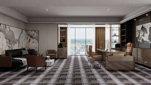 Dalles de moquette modernes et raffinées en nylon épais amovibles, couleur brun foncé gris avec texture de lignes multicolores pour salon - Product Image 3