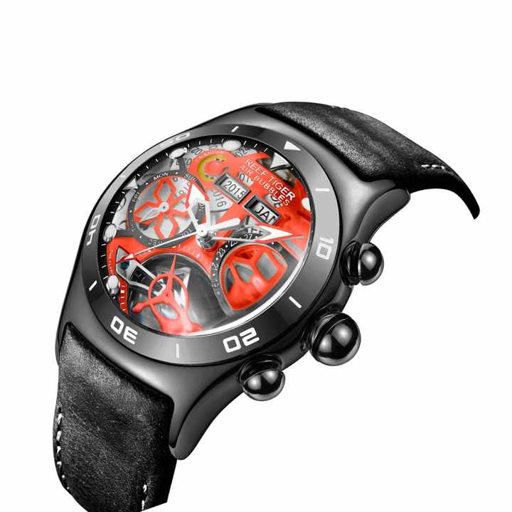 Reef Tiger Mens Sport Watches Skeleton Dial and Hands Year Month 