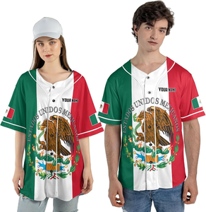 Maillot de baseball du World Baseball Classic avec drapeau du Mexique pour les joueurs de baseball, 100% polyester, respirant, séchage rapide, col en V, motif imprimé - Product Image 1