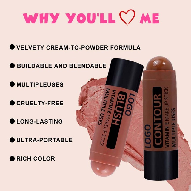 Highlight & Contour Mineral Creamy Blendable Stick Highlighter Bronzer Waterproof Vegan Long-lasting Face Makeup