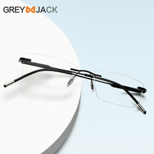 Monturas de gafas sin montura Grey Jack, estilo rectangular metálico, ligeras, unisex, para uso empresarial y casual. - Product Image 4
