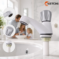 Robinet de lavabo monocommande pour eau froide avec corps en plastique, tige filetée et aérateur, blanc