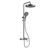 Ensemble de douche thermostatique moderne en laiton brossé à double poignée, pommeau de douche carré à jet doux, fixation murale, pour hôtels et appartements, en céramique