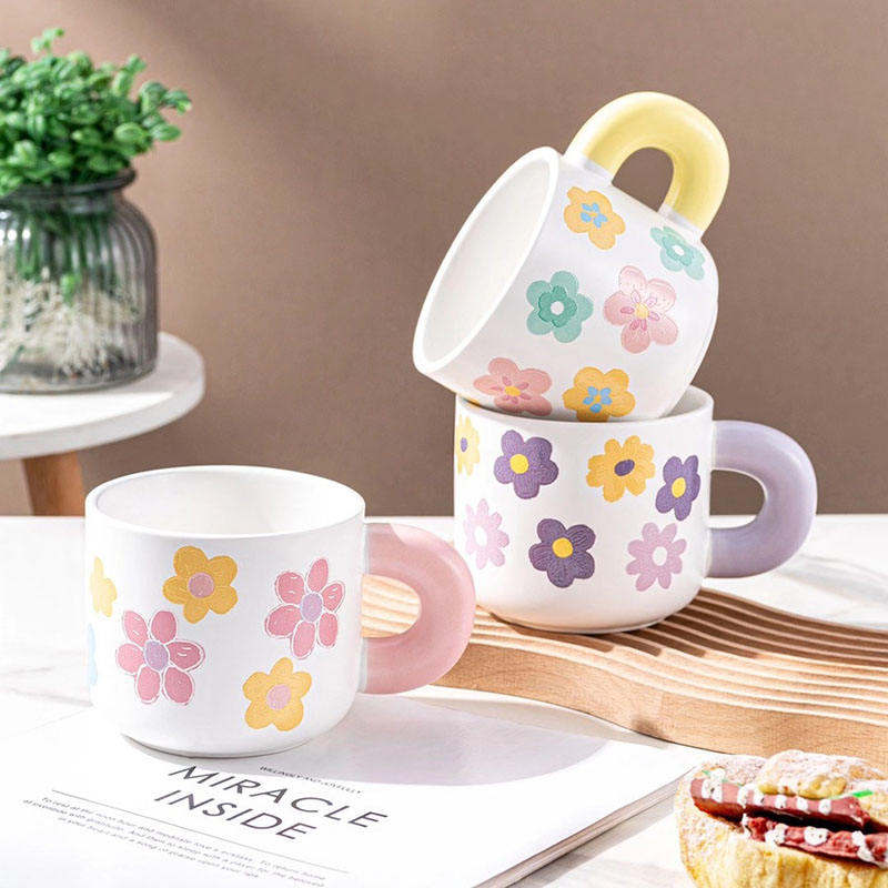 DUSVALLY Tasses à Café, Tasses à Café, Tasse En Porcelaine, Tasse à Café En Céramique Avec Poignée Confortable, Grande Tasse Pour Café, Thé Ou Boissons Chaudes, Motif Tournesol, 500 Ml